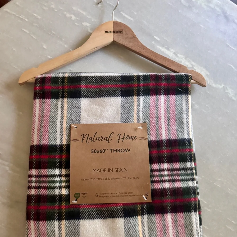 NWT Natural Home Plaid Throw Blanket with Fringe